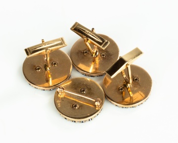 14K Gold and Blue Stone Monogrammed Cufflinks and Pin