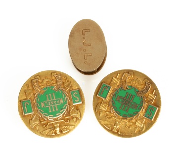 Pair of 14K Gold and Enamel "Sheriff's Jury" Earclips and a 14K Gold Clip