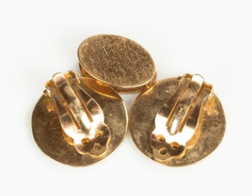 Pair of 14K Gold and Enamel "Sheriff's Jury" Earclips and a 14K Gold Clip