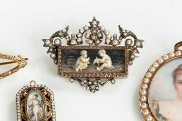 Five Gem-Set Brooches and Pendants with Portrait Miniatures and a Blackamoor Cameo