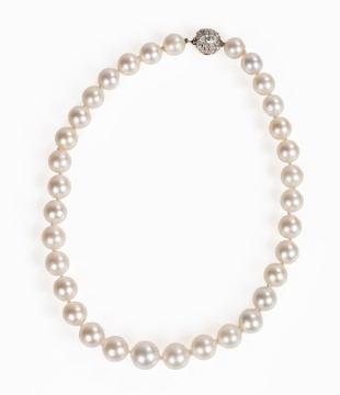 Natural Pearl Necklace with Diamond Clasp