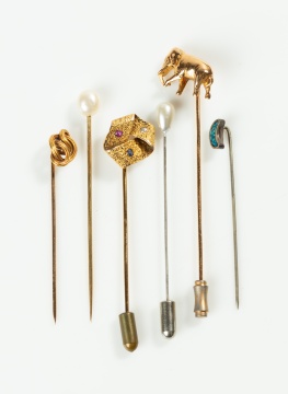 Group of Six Gold and Gem-Set Stickpins