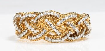 18K Gold and Diamond Braided Bracelet
