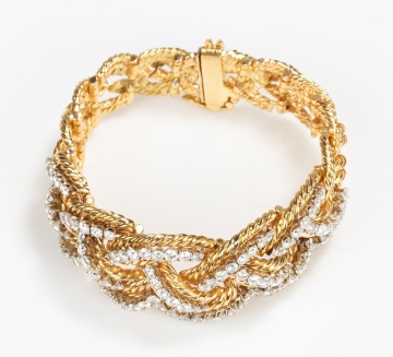 18K Gold and Diamond Braided Bracelet