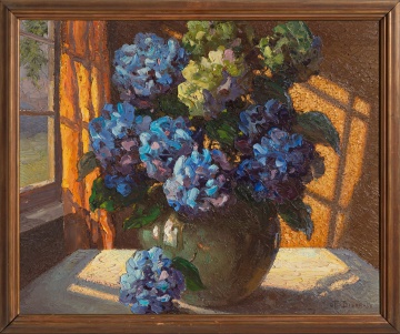 Otto Bierhals (German/American, 1879-1944) Hydrangeas in a Sunlit Window