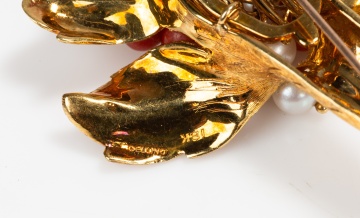 Cellino 18K Gold, Coral and Cultured Pearl Brooch