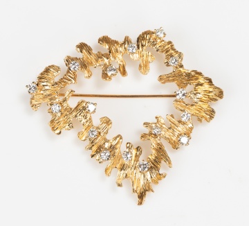 Modernist 14K Gold and Diamond Brooch