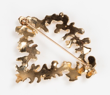 Modernist 14K Gold and Diamond Brooch