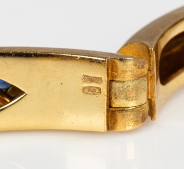 Italian 18K Gold, Diamond and Sapphire Hinged Bangle