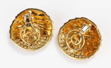 Jose Hess, Pair of 18K Gold and Diamond Earclips
