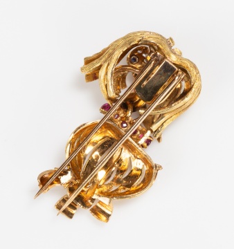 14K Gold, Ruby, Sapphire and Diamond Dog Brooch