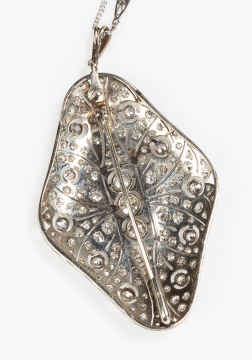 Edwardian Platinum and Diamond Pendant Brooch on 18K Gold Chain
