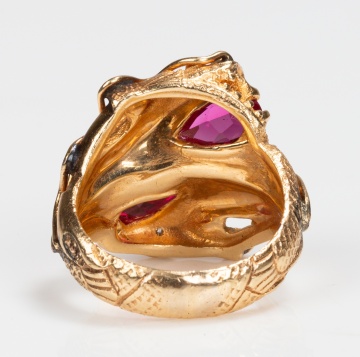 Columbia 14K Gold, Synthetic Ruby and Diamond Dragon Ring
