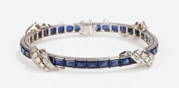 14K White Gold, Synthetic Sapphire and Diamond Line Bracelet