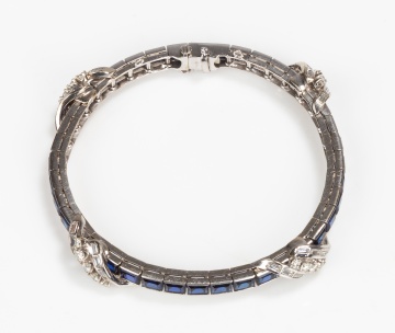 14K White Gold, Synthetic Sapphire and Diamond Line Bracelet
