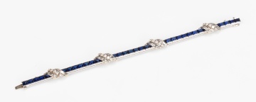 14K White Gold, Synthetic Sapphire and Diamond Line Bracelet