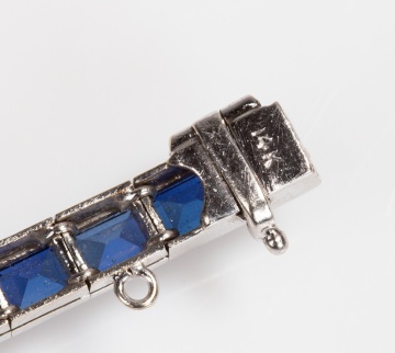14K White Gold, Synthetic Sapphire and Diamond Line Bracelet