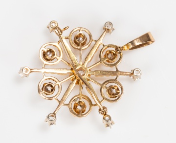 14K Gold and Diamond Snowflake Pendant Brooch