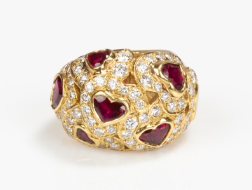 Gemlok 18K Gold, Ruby and Diamond Dome Ring