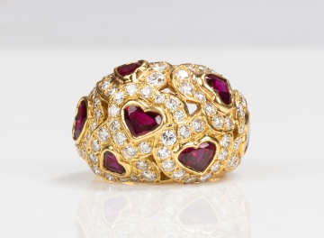 Gemlok 18K Gold, Ruby and Diamond Dome Ring