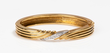 18K Gold and Diamond Hinged Bangle