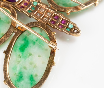14K Gold, Carved Jadeite and Gem-Set Butterfly Brooch