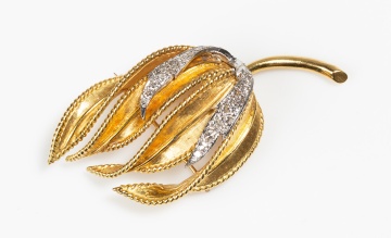 18K Gold and Diamond Flower Bud Brooch