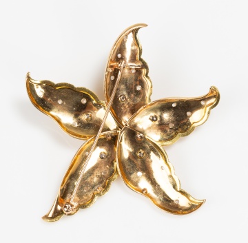 Retro 18K Gold, Ruby and Diamond Starfish Brooch