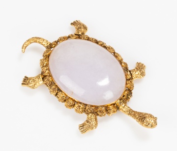 14K and 18K Gold and Lavender Jade Turtle Brooch