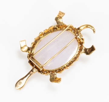 14K and 18K Gold and Lavender Jade Turtle Brooch