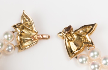 Cultured Pearl, 18K Gold and Diamond Bow Bracelet