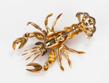 18K Gold, Enamel and Diamond Lobster Brooch