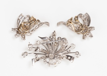 Platinum and Diamond Spray Brooch and Pair of Earclips