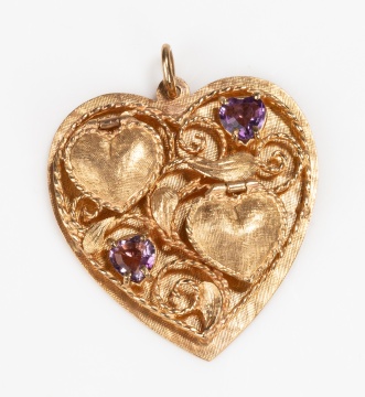 14K Gold and Amethyst Heart Locket Pendant