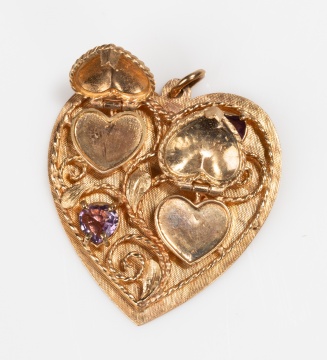 14K Gold and Amethyst Heart Locket Pendant