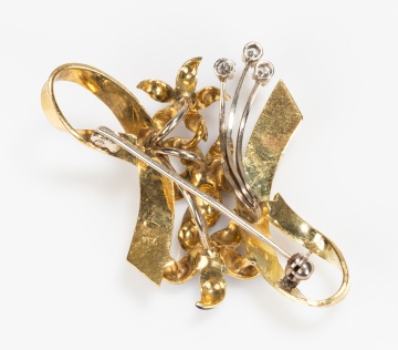 Italian 18K Gold, Enamel and Diamond Flower Spray Brooch