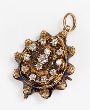 Victorian 14-18K Gold, Diamond and Enamel Pendant Brooch