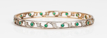 Platinum-Topped 18K Gold, Emerald and Diamond Bangle