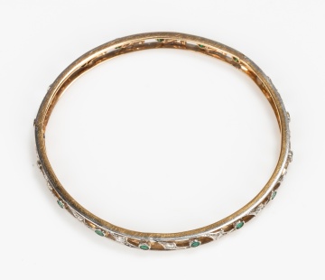Platinum-Topped 18K Gold, Emerald and Diamond Bangle