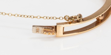 14K Gold and Diamond Filigree Hinged Bangle