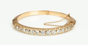 14K Gold and Diamond Hinged Bangle