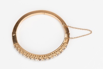 14K Gold and Diamond Hinged Bangle