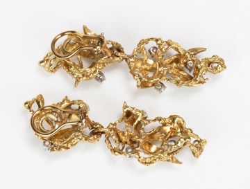 18K Gold, Enamel and Diamond Ear Pendants
