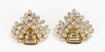 18K and 14K Gold and Diamond Cluster Earclips