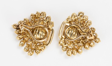 18K and 14K Gold and Diamond Cluster Earclips