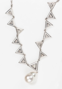 Platinum, 14K Gold, Baroque South Sea Pearl and Diamond Necklace