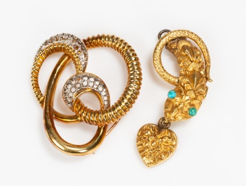 18K Gold and Diamond Knot Brooch and a Gold Serpent Pendant with Turquoise Eyes