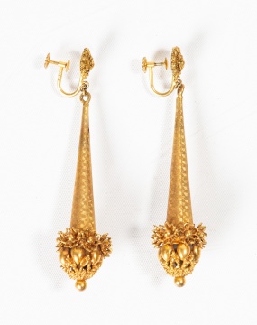 Pair of Victorian Etruscan Revival 14K Gold Pendant Earrings