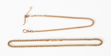 14K Gold Watch Chain and a Victorian 14K Gold Fancy-Link Necklace