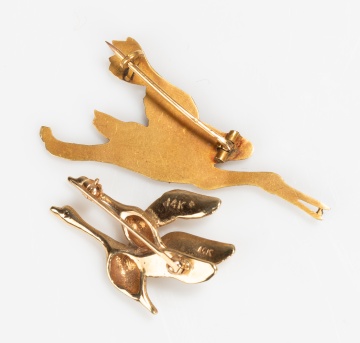 14K Gold Flying Geese Brooch and an 18K Gold Heron Brooch